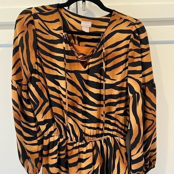 NWT. Chico’s Tiger Print Lace-up Long Sleeve Maxi Dress. US size 4. NWT. - Picture 5 of 11
